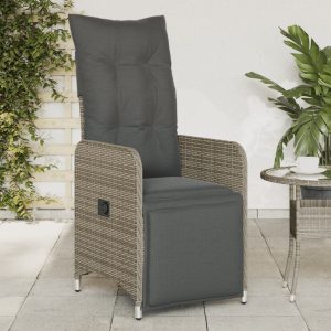 Garden Chair Adjustable with Cushion Grey Poly Rattan