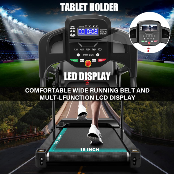 Compact Folding Treadmill for Home - 2.5HP Quiet Brushless Motor, 3-Level Incline, 7.5 MPH, Shock Absorption, Space-Saving Design for Running, Walking - Treadmill for Small Spaces & Home Use-12