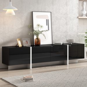 Contemporary White & Black TV Stand, Unique Style Console For TVs