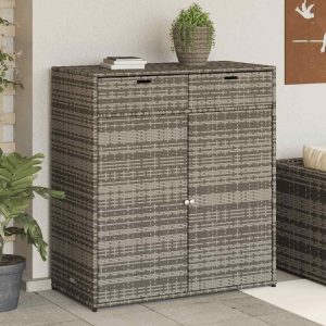 Garden Cabinet Grey 105x55x113 cm Poly Rattan