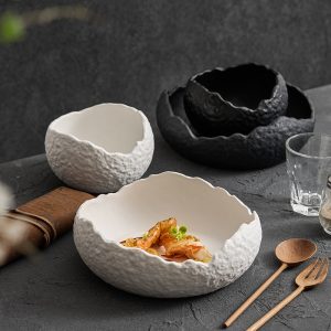 White Ceramic Soup Bowl Household Japanese Abnormal-shape Bowl Deep Bowl