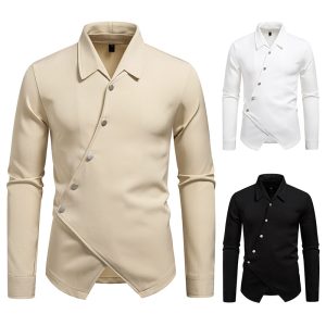 New High-end Men's Trendy Design Ruan Handsome Oblique Placket Shirt