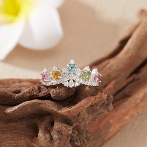 S925 Sterling Silver Crown Rainbow Tourmaline Ring