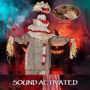 68 Life Size Halloween Animated Pumpkin Clown With Glowing LED Eyes, Battery Operated, Indoor Party Props