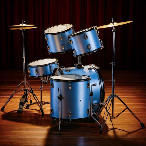 Full Size Adult Drum Set 5-Piece Blue with Bass Drum, two Tom Drum, Snare Drum, Floor Tom, 16