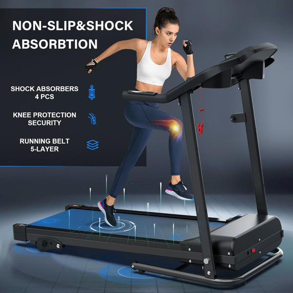 Compact Folding Treadmill for Home - 2.5HP Quiet Brushless Motor, 3-Level Incline, 7.5 MPH, Shock Absorption, Space-Saving Design for Running, Walking - Treadmill for Small Spaces & Home Use-11