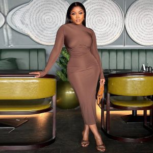 Women's Solid Color Round Neck Long Sleeve Pullover Dress