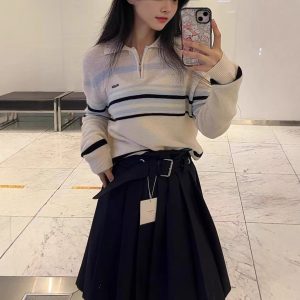 Striped Contrast Color Knitwear Women's Loose Polo Collar Pullover Sweater