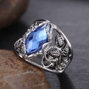 Horse Eye-shaped Blue Crystal Ring Alloy Women's