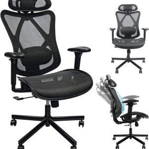 Mesh Office Chair,Ergonomic Office Chairs With Wheels,Adjustable Lumbar Support,Armrest,Headrest-Tilt High Back Desk Chair With Mute Wheel For Office, Home, Gaming