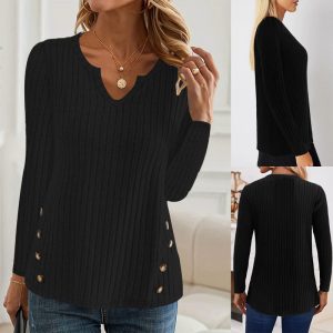 Simple Solid Color Casual Knitted Button Sweater