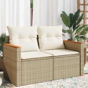 Garden Sofa with Cushions 2-Seater Beige Poly Rattan