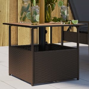 Garden Table with Umbrella Hole Brown 55x55x46.5 cm Poly Rattan