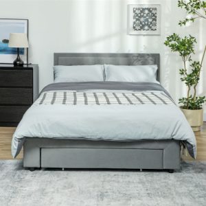 HOMCOM Double Size Ottoman Bed Frame, With Front Drawer - Grey