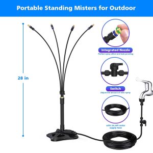 Outdoor Misting Cooling System Standing Patio Misting System, 8M Portable Mister System For Outdoor Garden BBQ Party Tanning Pool Beach Cooling Water Playing