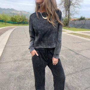 Women's Casual All-matching Lace-up Crew Neck Long Sleeve Blouse And Pants