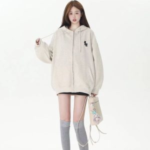 Patchwork Lining Checked Cloth Hooded Sweater Women's Long-sleeved Coat