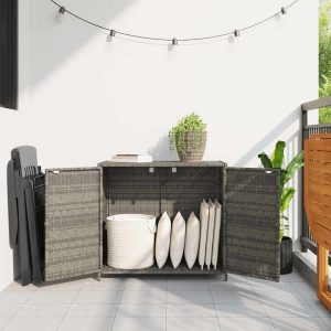 Garden Cabinet Grey 83x45x76 cm Poly Rattan