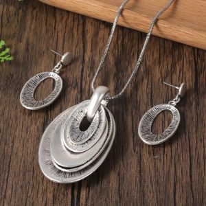 Mid-ancient Sweater Long Necklace Eardrops Set Three-layer Lap Coil Versatile Artistic Accessories