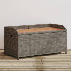 Bench with Storage Grey 100x50x52 cm Poly Rattan Acacia Wood