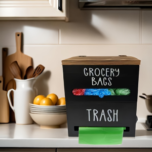 2-in-1 Wooden Trash Bag Dispenser And Organizer - Large Capacity Wall-Mounted Or Cabinet Hanging Storage, Suitable For Kitchen And Bathroom Essentials