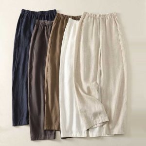 Cotton Linen Sickle Straight Retro Inner Edge Matchet Pants
