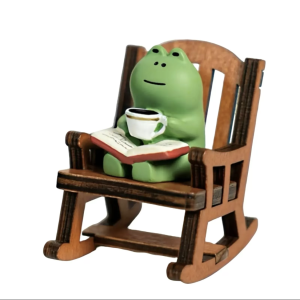 Mini Frog & Chair Design Resin Ornament, Cute Mini Frog Figurine With Small Sofa Resin Figure, Frog With Rocking Chair Resin Decor, 1 Set Creative Cartoon Animal Statue Decoration Craft