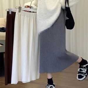Women's Solid Color Casual Versatile Knitted Skirt
