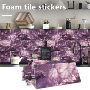 Peel And Stick Wallpaper Marble Wall Tiles, Waterproof Glossy Wall Stickers And Wall Panels, Dreamy Purple Imitation Marble, PVC Shower Wall Panels