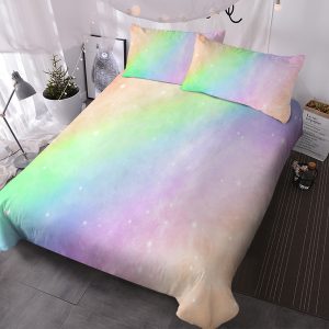 Girly Duvet Cover Rainbow Glitter Ombre Bedding Sets 3 Pcs Chic  Purple Blue Green Pastel Bed Spreads Sparkle Quilt Cover Set With 2 Pillow Shams