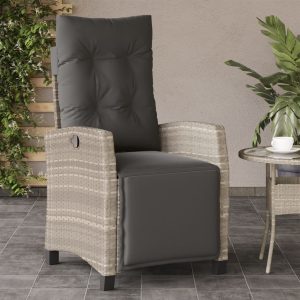 Garden Chair with Footrest Adjustable Light Grey Poly Rattan