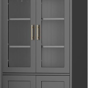 Arched Kitchen Pantry Storage Cabinet With Doors Shelves, Black Arched Bookcase Display Cabinet For Home Office Bar Living Room, Assemble Require
