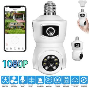 1Pc Dual Lens Security Camera E27 Light Socket Surveillance Camera 1080P WiFi IP Camera With APP Control AI Human Detection Full Color Night Vision Two-Way Audio