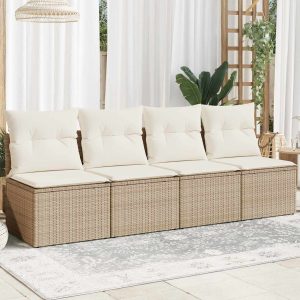 Garden Sofa with Cushions 4-Seater Beige Poly Rattan
