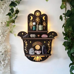 Brown Black Wooden Gothic Style Modern Hand-shaped Storage Rack