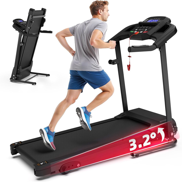 Compact Folding Treadmill for Home - 2.5HP Quiet Brushless Motor, 3-Level Incline, 7.5 MPH, Shock Absorption, Space-Saving Design for Running, Walking - Treadmill for Small Spaces & Home Use-9
