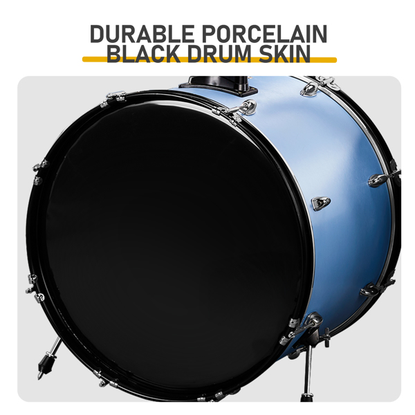 Full Size Adult Drum Set 5-Piece Blue with Bass Drum, two Tom Drum, Snare Drum, Floor Tom, 16