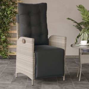 Garden Chair with Footrest Adjustable Light Grey Poly Rattan