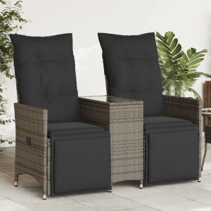 2-Seater Adjustable Garden Sofa with Table Grey Poly Rattan