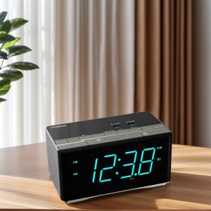 1pc Wireless Alarm Clock Radio With Stereo Speakers, FM Radio, Dual Alarm And USB Charger , Adjustable Dimmer For Bedroom, Office, Desk
