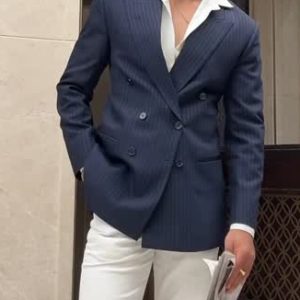 Men's Classic Stripe Double Breasted Blazer