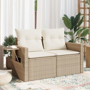 Garden Sofa with Cushions 2-Seater Beige Poly Rattan
