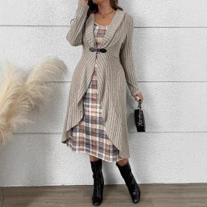 Autumn And Winter Pleated Cardigan Trench Coat Shawl Knitted Coat Lining Dress Suit