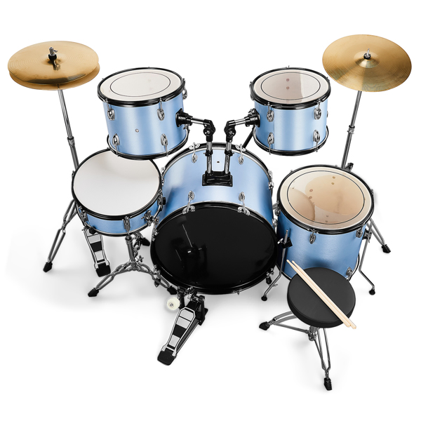 Full Size Adult Drum Set 5-Piece Blue with Bass Drum, two Tom Drum, Snare Drum, Floor Tom, 16