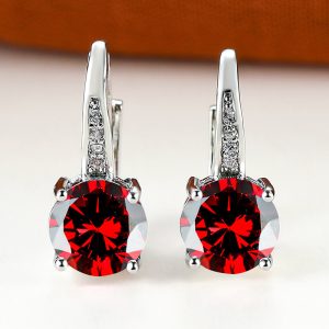 Simple Fashion Earrings Multi-color Four-claw Round Diamond Zircon Ear Buckle