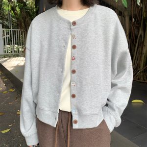 Autumn Crew Neck Baseball Uniform Sweater Coat For Women