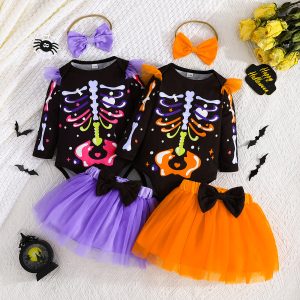 Popular Girls' Halloween Gauze Skirt Three-piece Set