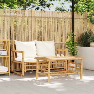 2-Piece Garden Sofa Set with Cushions Bamboo