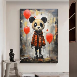 Graffiti Animal Fashion Handmade Oil Painting Canvas Wall Art Decoration Panda For Home Children's Room Decor Rolled Frameless Unstretched Painting