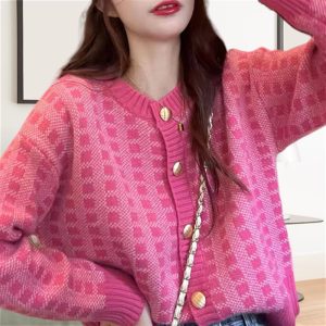 Women's Plaid Loose Knitwear Sweater Coat